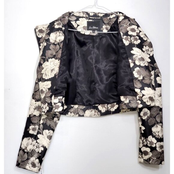 Sam Edelman Moto Jacket Floral Print Vegan Leather Gray Black White Size M 1823 - Picture 9 of 13